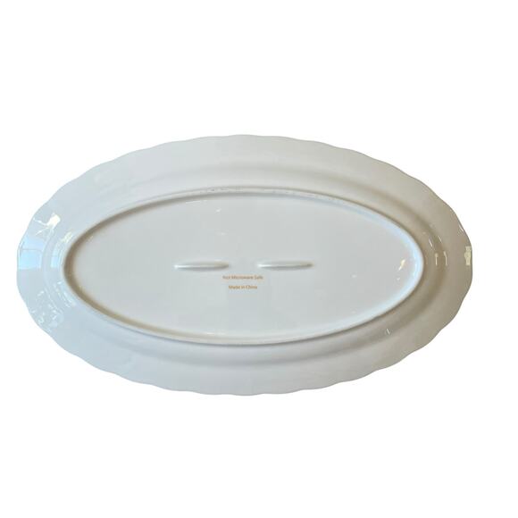 BELLA LUX Gold Bow Coquette Oval Serving Platter 14x8 White Ceramic NEW - Picture 8 of 10